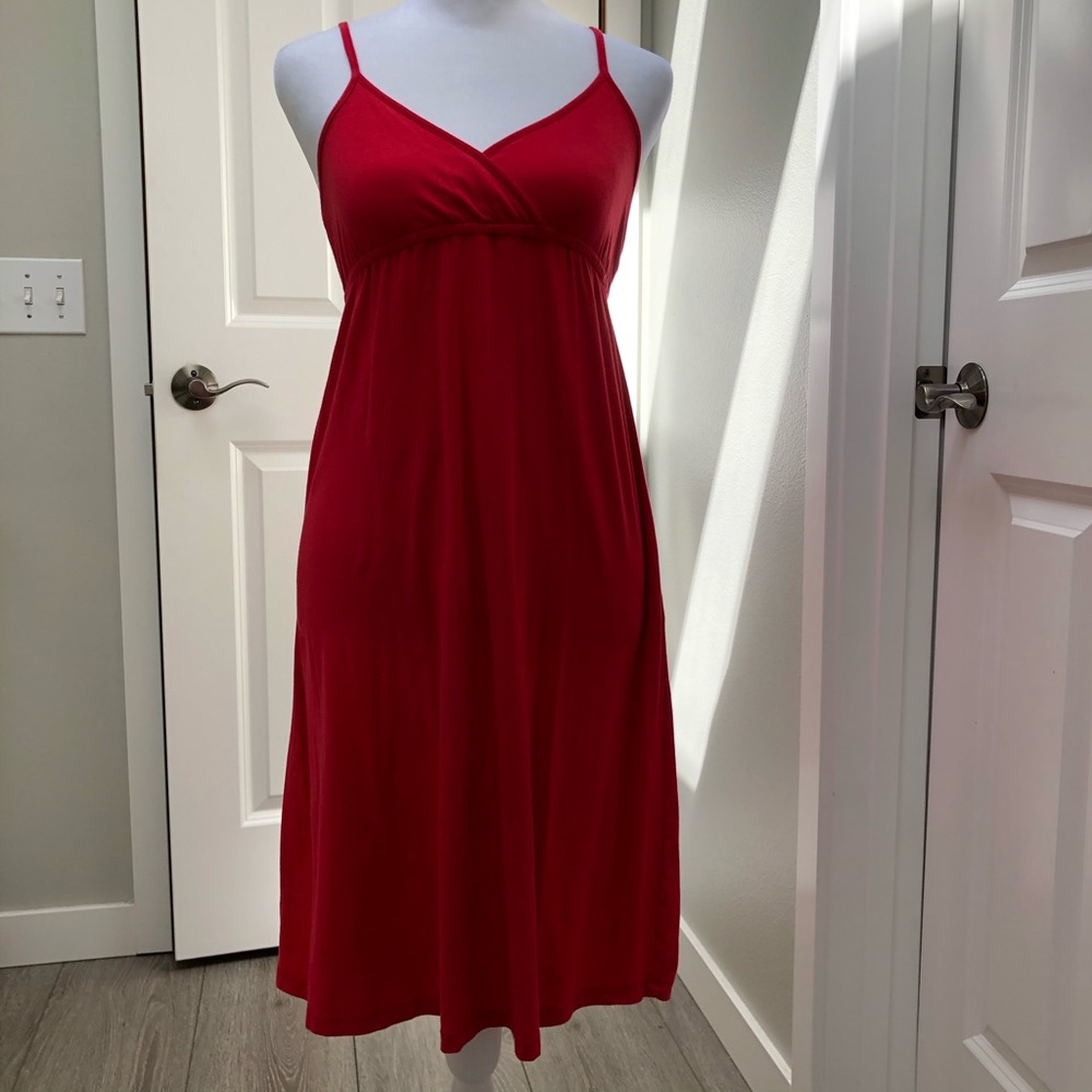 SPLENDID SLEEVELESS V NECK KNEE LENGTH JERSEY BASIC SUN DRESS RED SMALL